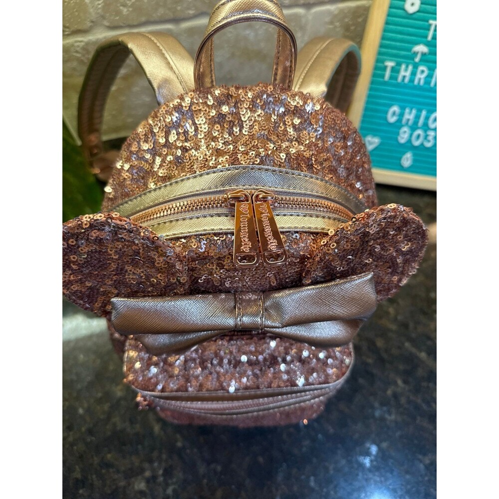 Disney Parks Exclusive Loungefly Sequined Rose Gold Pink Mini Backpack Bag EUC - Picture 6 of 12